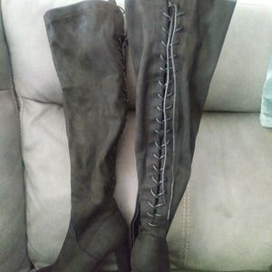 Thigh high suede lace up boots